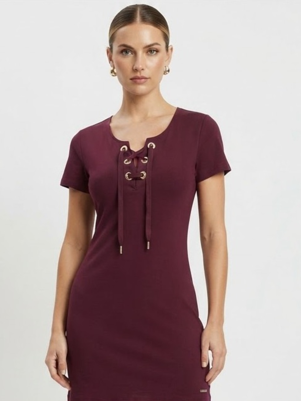 NWT Calvin Klein Lace Up T Shirt Dress In Raspberry Small